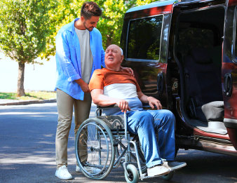 caregiver pushing the wheelchair